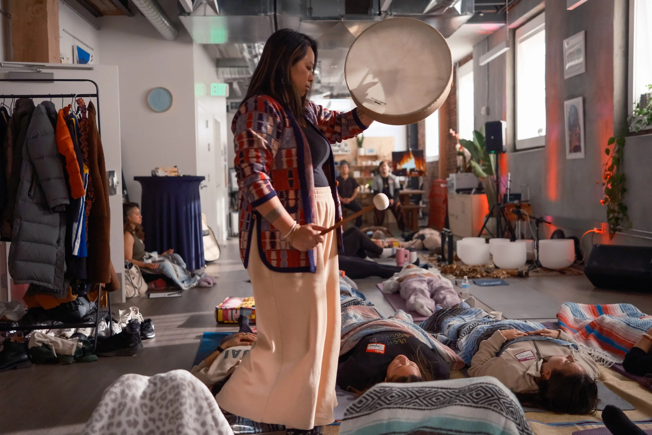 Charito Soriano of Astralogik leads a sound bath.