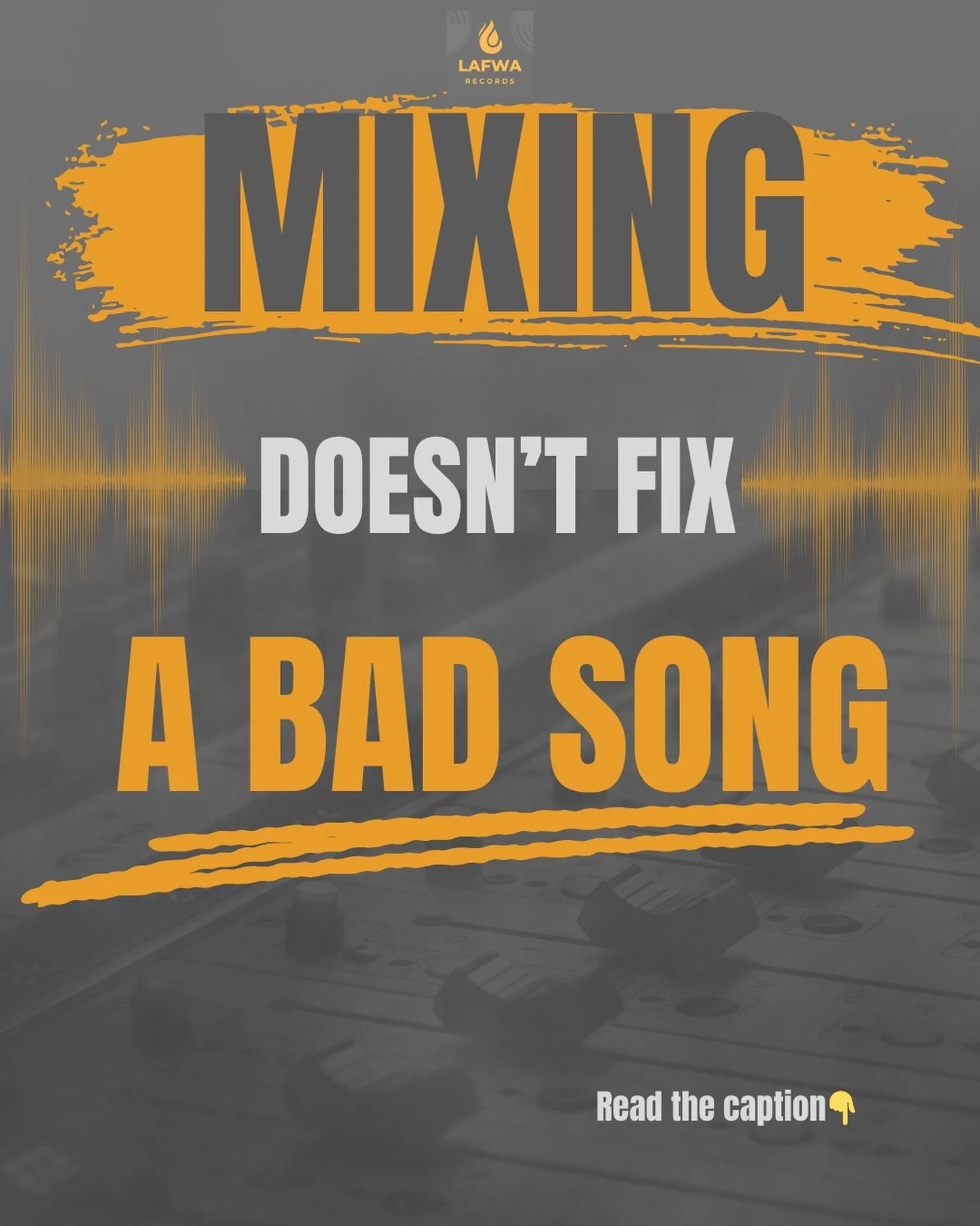 Mixing doesn&rsquo;t save songs. It exposes them.

No emotion in the performance? You&rsquo;ll hear it. 
Weak songwriting? You&rsquo;ll feel it. 
Bad arrangement? It&rsquo;ll sound even worse.

The mix isn&rsquo;t where the record gets good. 
The rec