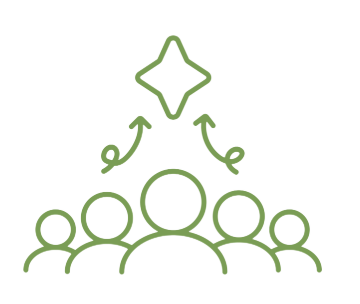 Illustration of five people with a star-shaped award or medal above them, connected by arrows.
