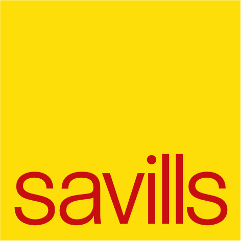 Yellow background with the Savills logo in red text at the bottom.