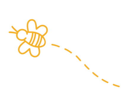 Drawing of a bee with a dotted trail behind it.