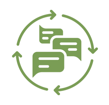 Green speech bubbles forming a circle, representing communication or conversation.