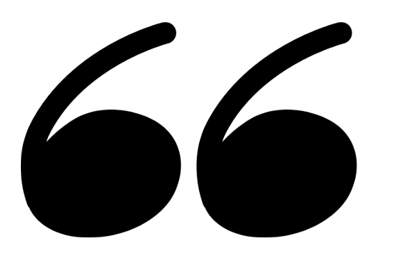 Typography of a stylized double quotation mark in green on a black background.