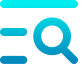 A blue and turquoise icon of a magnifying glass over lines of text