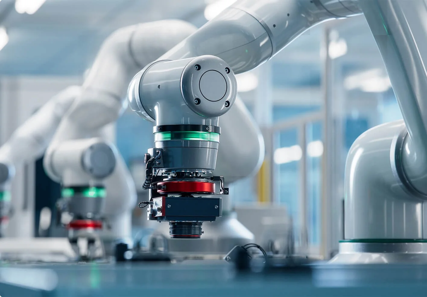 A robotic arm in a laboratory setting.