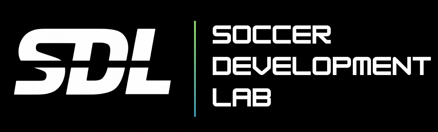 Logo for SDL Soccer Development Lab with large bold initials 'SDL' on the left and the words 'Soccer Development Lab' on the right, separated by a thin vertical line, all on a black background.