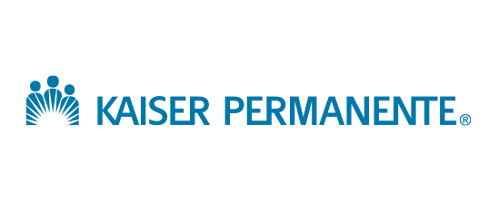 Kaiser Permanente logo with blue text and emblem on a black background.