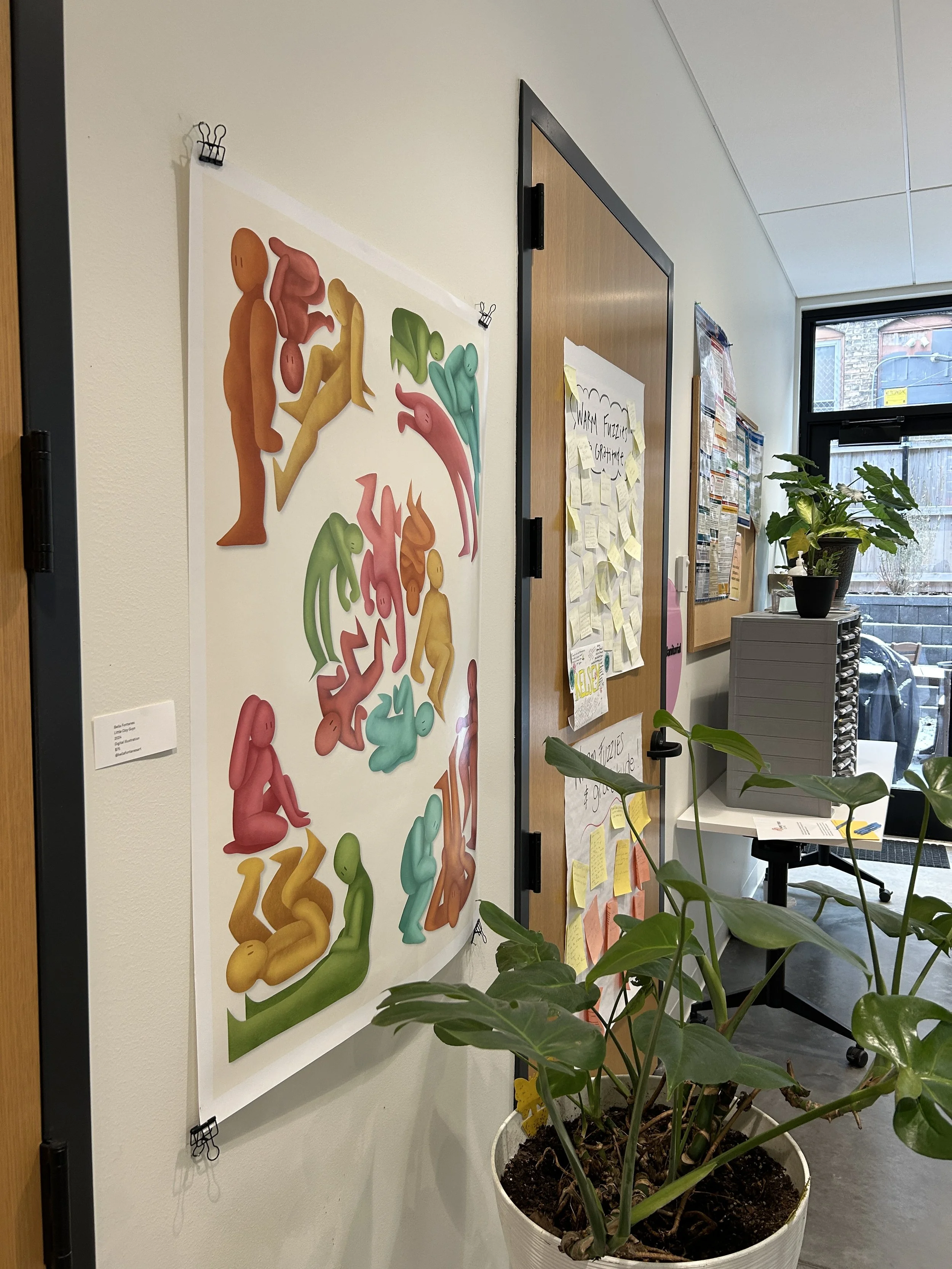 Little Clay Guys on display in Family Tree Clinic, 2024.