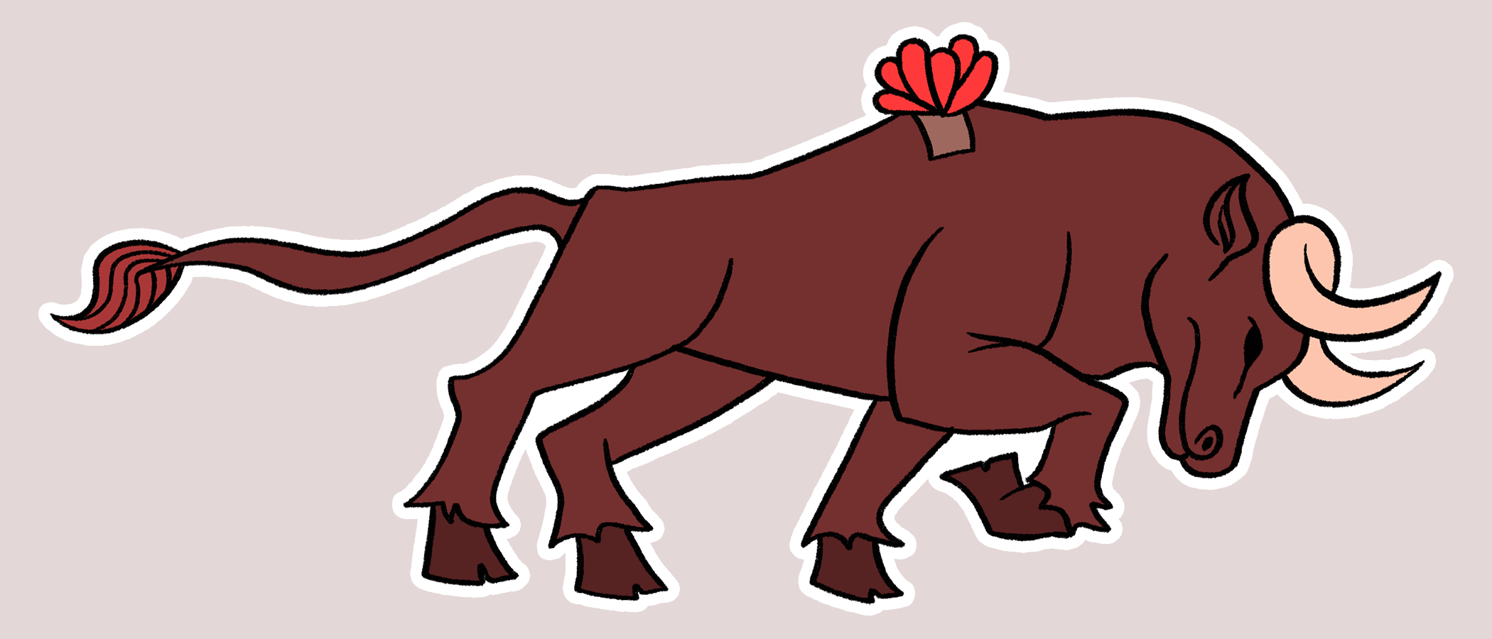 Spot illustration of a charging bull with flower.