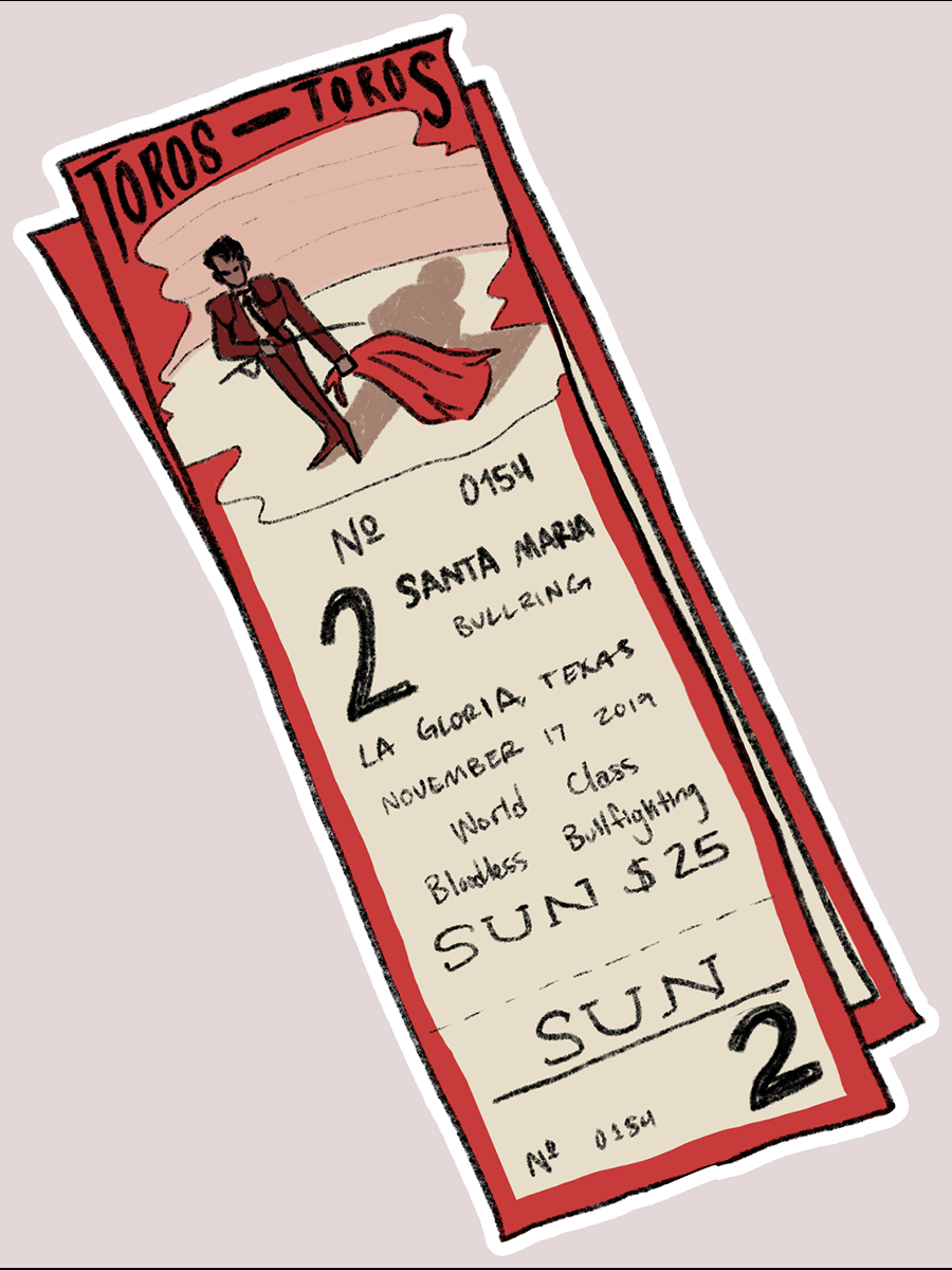 Spot illustration of a ticket to a bullfighting show.