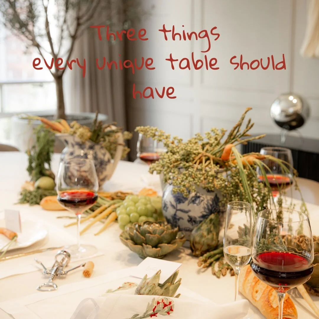 THREE THINGS EVERY UNIQUE TABLE SHOULD HAVE
✨ Save this for your next table 🍷
1. An UNEXPECTED element 
  Break the rules 
2. A mix of TEXTURES 
  This changes everything 
3. Something that tells a story 
  Thats what people remember 

Casa Romelia 