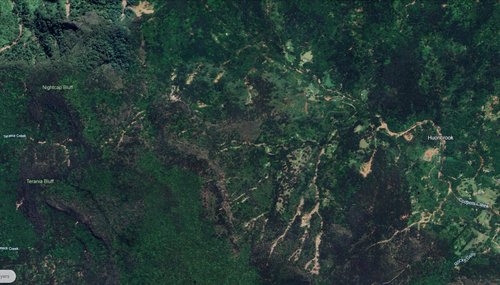 Landslide scars in the Huonbrook area