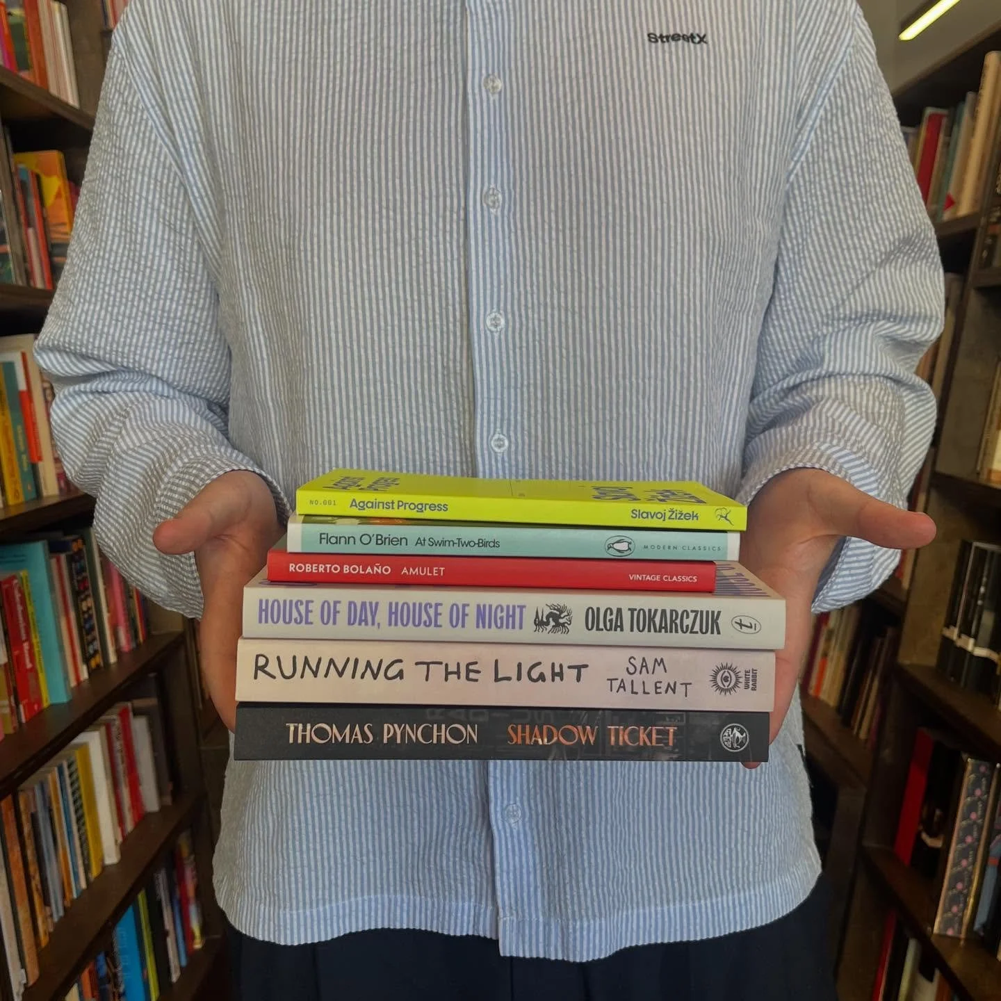 Here are Ben&rsquo;s top books of 2025.

🌀 Shadow Ticket - Thomas Pynchon, @jonathancapebooks 

🌀 Running the Light - Sam Tallent, @whiterabbitbks 

🌀 House of Day, House of Night - Olga Tokarczuk, @text_publishing 

🌀 Amulet - Roberto Bola&ntild