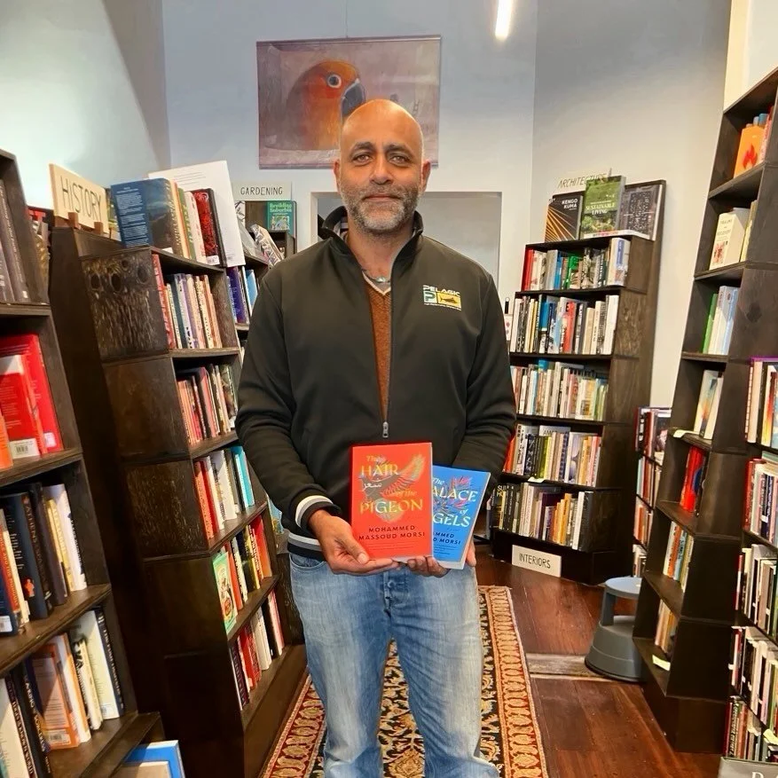 We had the lovely Mohammed Massoud Morsi stop by and signed a couple copies of his book The Hair of the Pigeon. Come grab a copy while they last! 

If you fall in love, love a moon; and if you steal, steal a pigeon.

&lrm;إن عشقت اعشق قمر، وإن سرقت ا