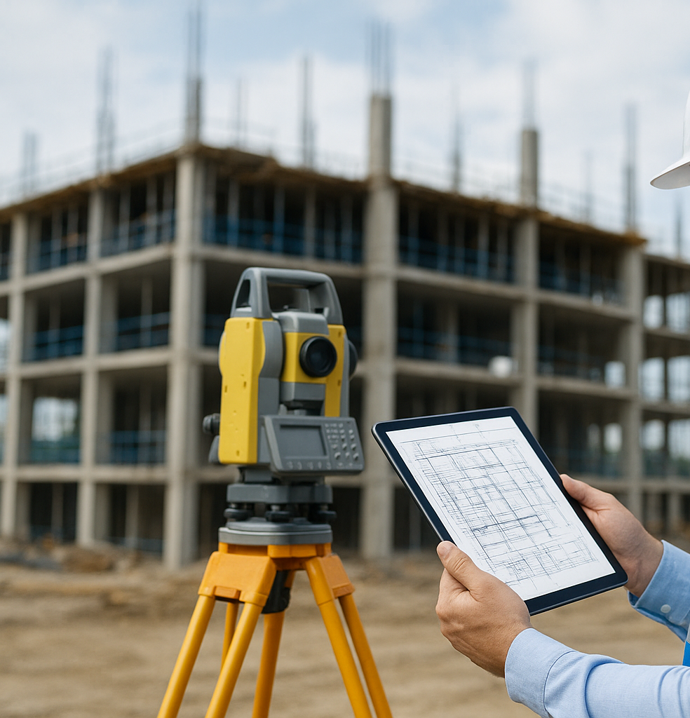 Topographic As-built survey CAD drafting showing post-construction site conditions and improvements
