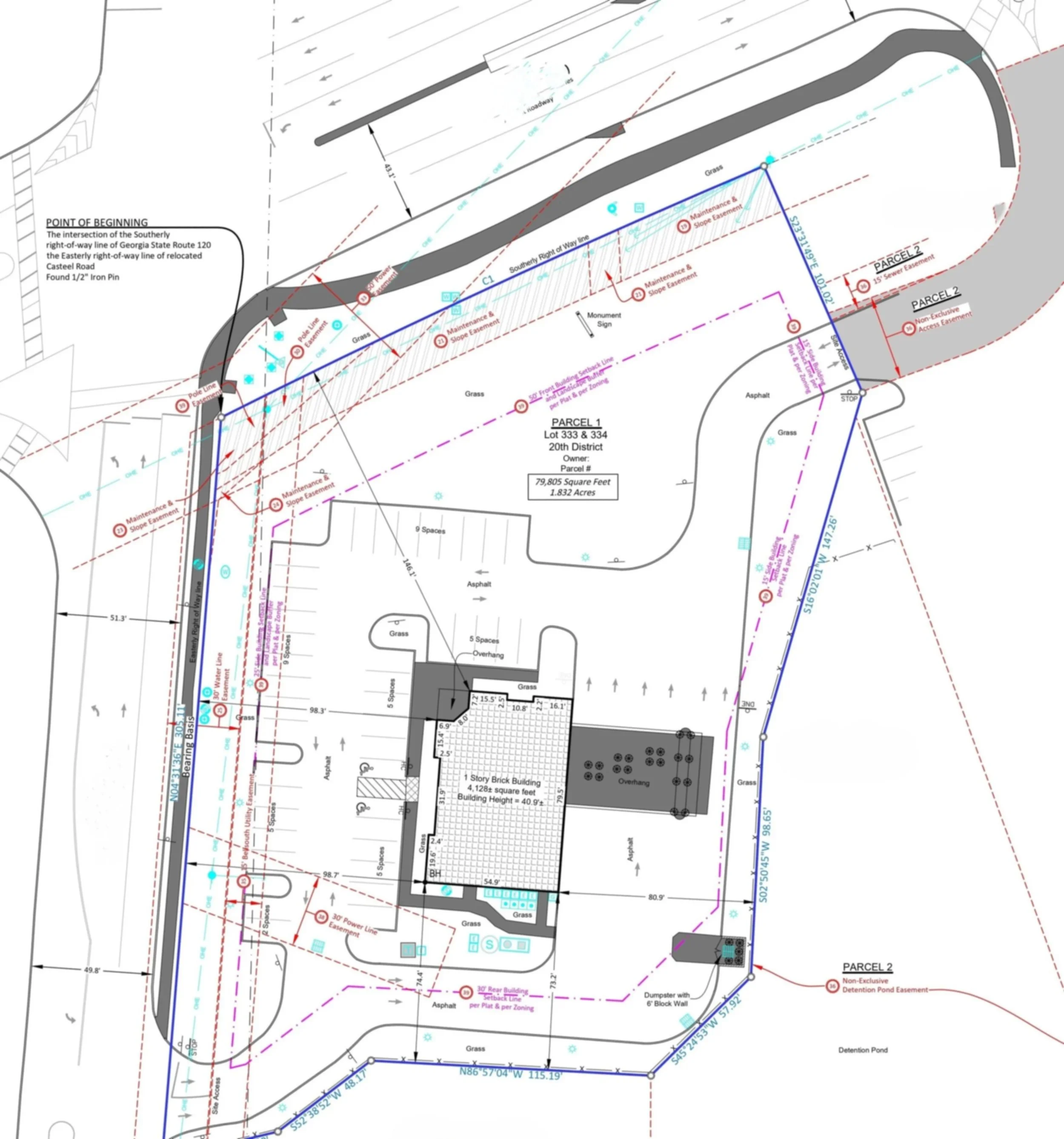 As-built survey CAD drafting example showing existing site conditions for a U.S. project