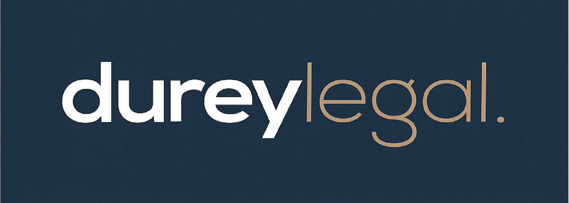 Durey Legal logo with dark background and stylized text.