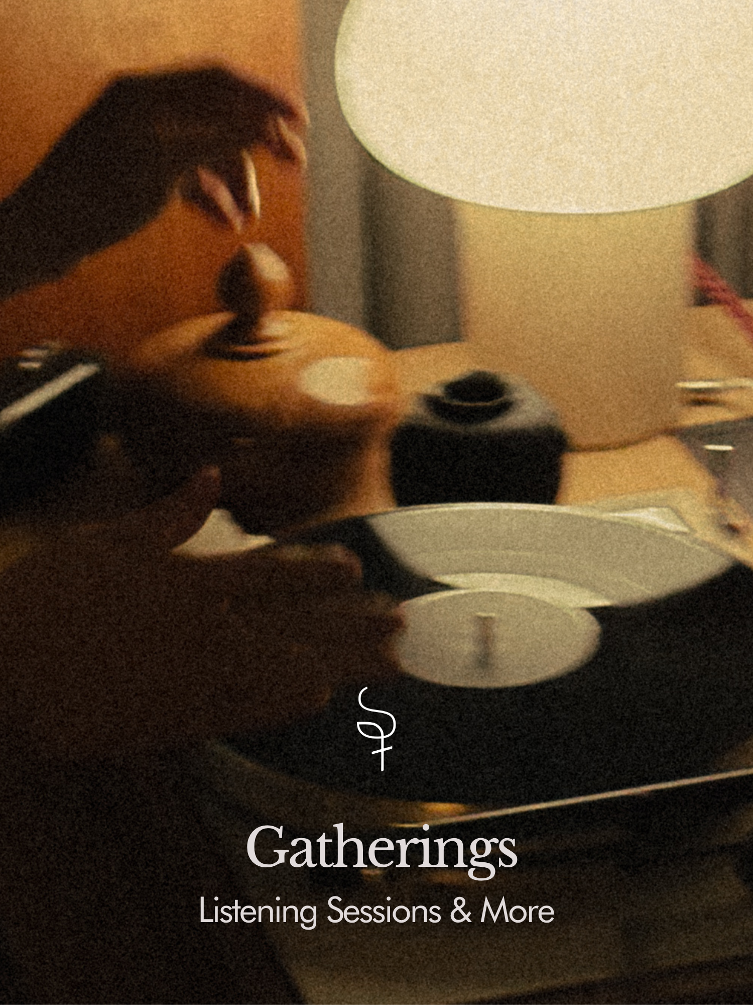 A person holding a small bowl or cup, sitting by a table with a white cup and saucer, and a lamp in the background. The image has a sepia tone and overlaying text.