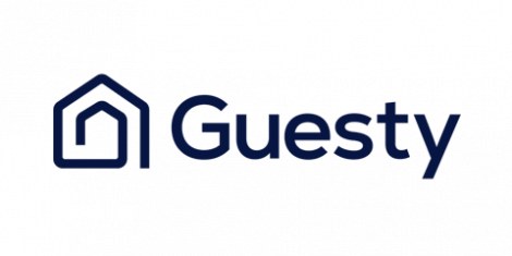 Logo of Guesty with a house icon and the company name.