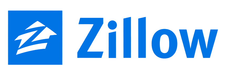 Zillow logo with a blue square and stylized house icon, followed by the word 'Zillow' in blue text.