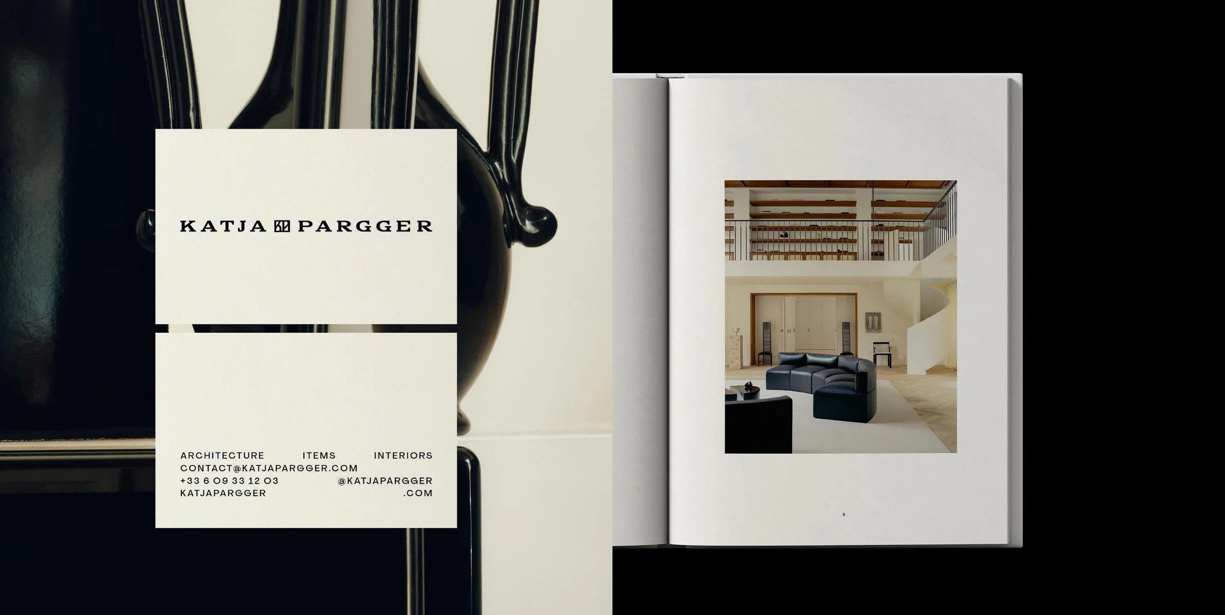 Creative direction and visual identity for architect Katja Pargger. 
Project developed in collaboration with Alice Mesguich — Graphic design : Tom et Delhia — Photography : Clément Vayssières