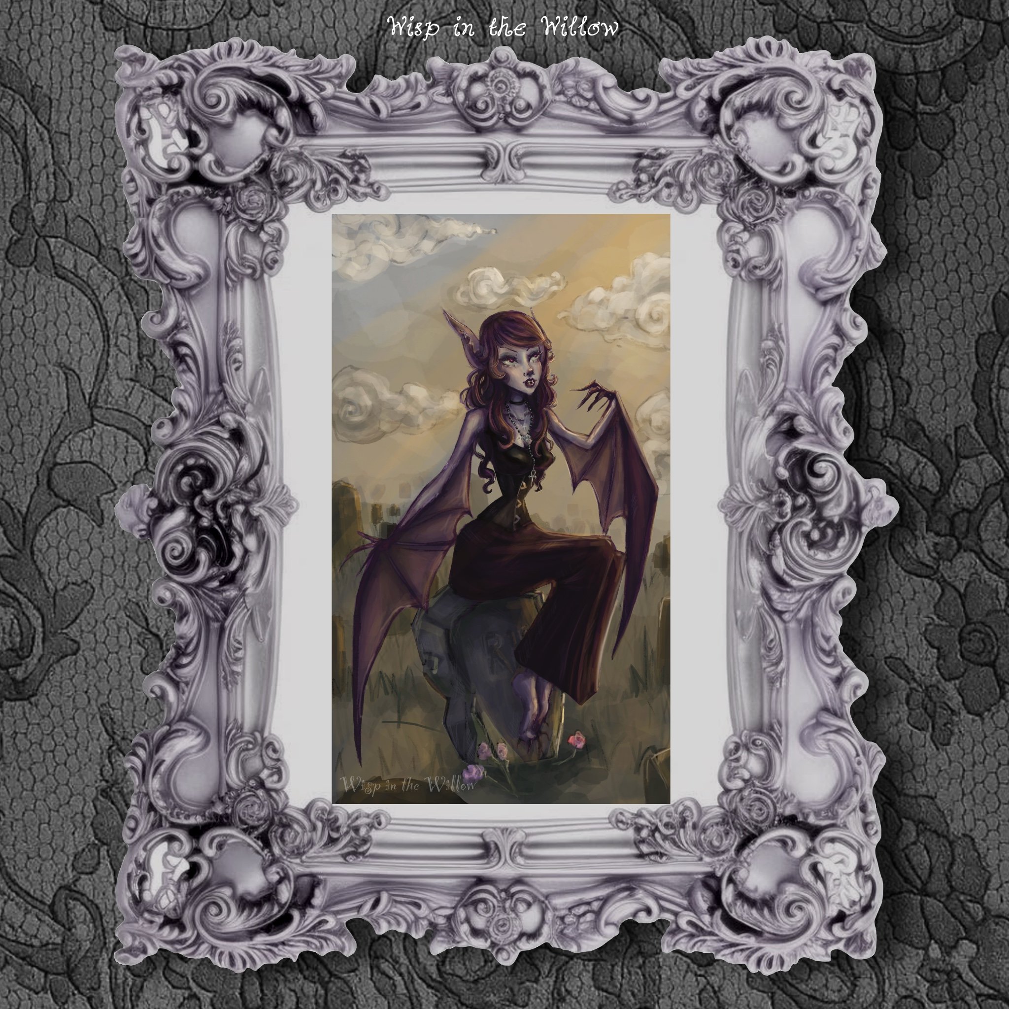 Gravestone Bat Art Print