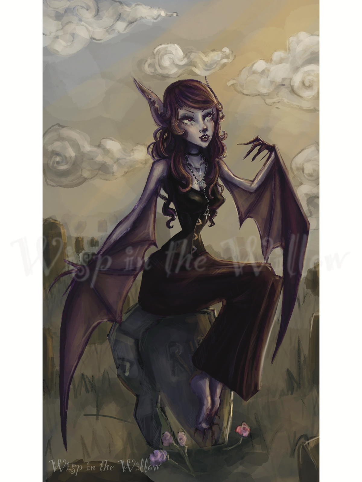 Gravestone Bat Art Print