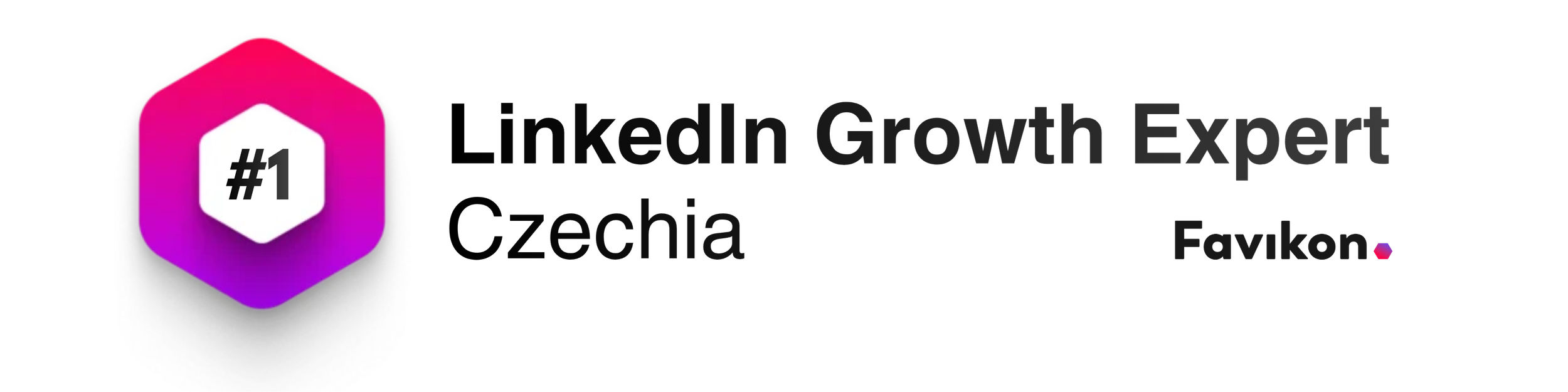 LinkedIn Growth Expert badge with a pink and purple hexagon and a white number 1 in the center.