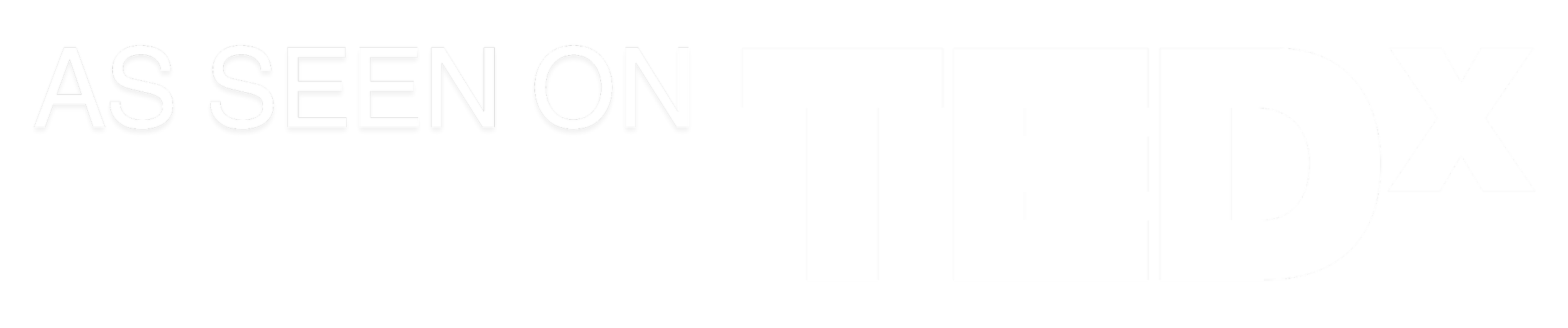 Bold black and white logo with the text "AS SEEN ON TEDX"