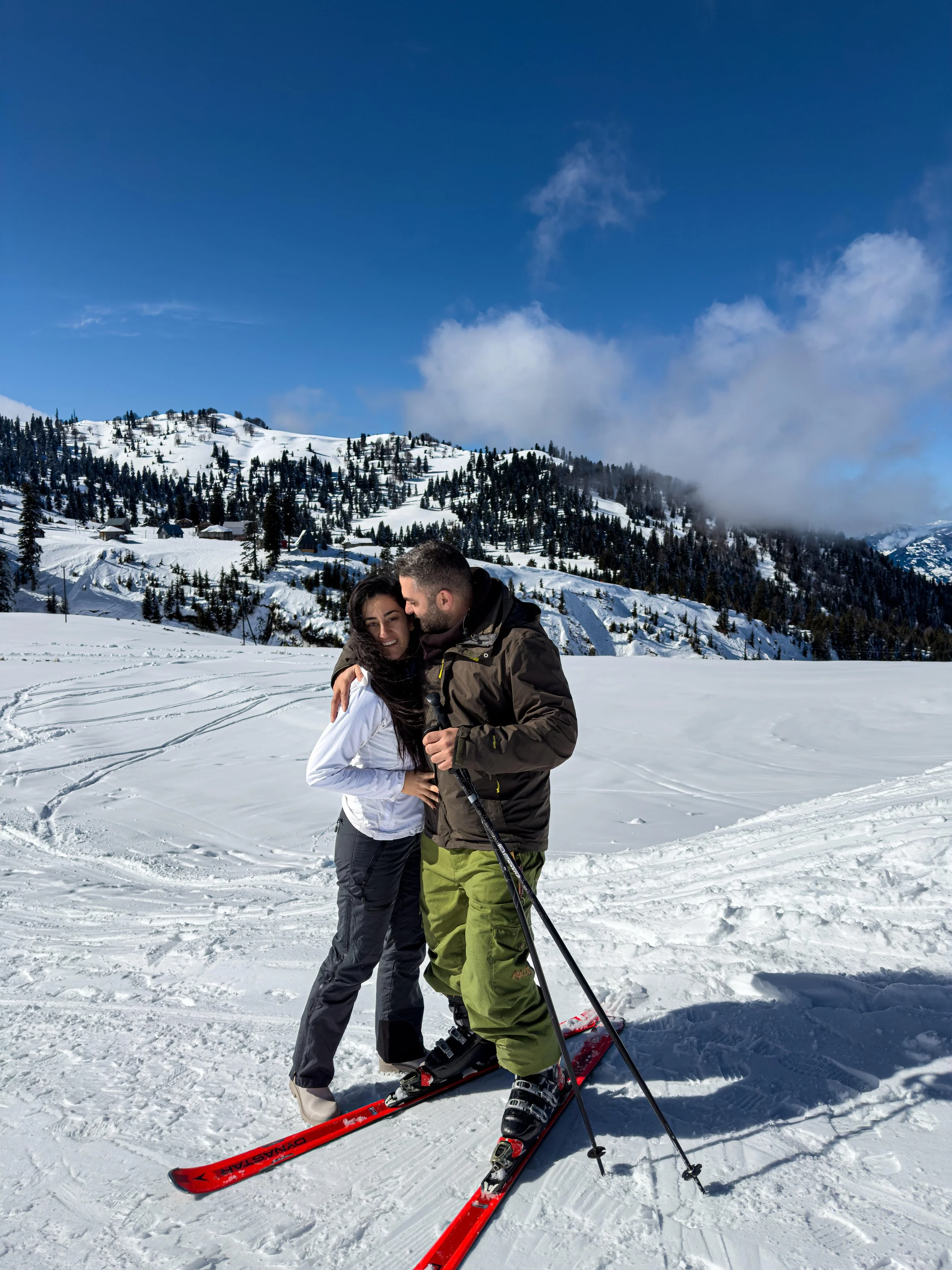 Satisfied customers skiing in beautiful Goderzi, Georgia.