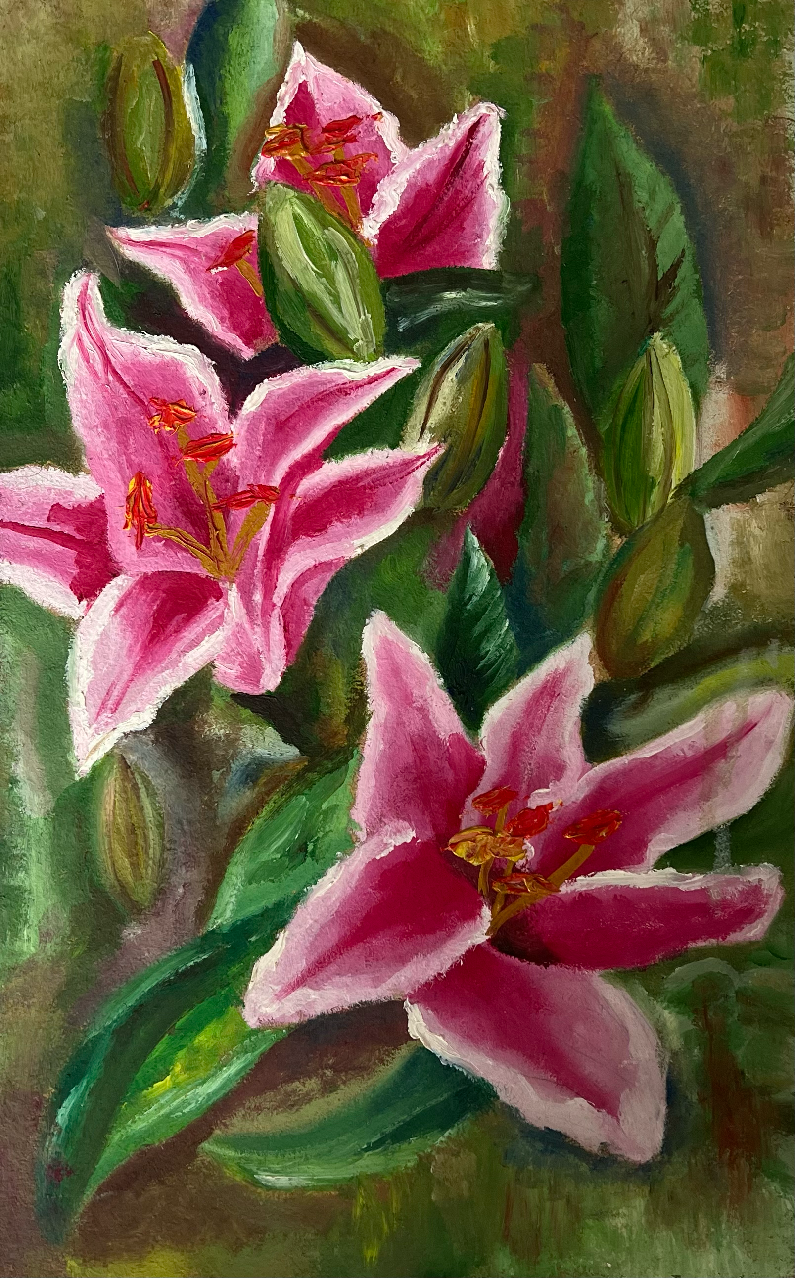 "Lillies in Bloom" | 18" x 10" | Oil on Wood | $550
