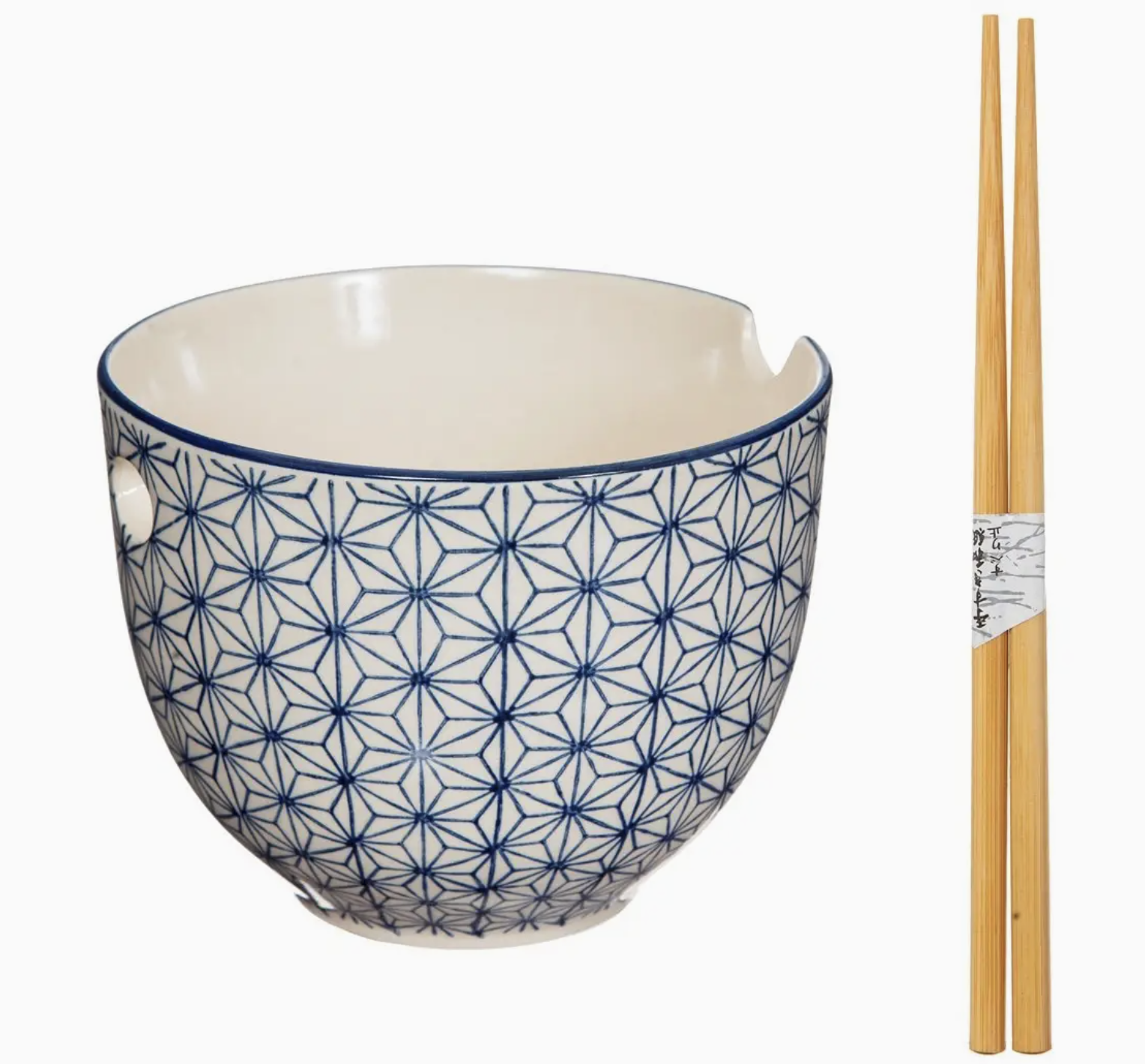 Sashiko Pattern Noodle Bowl with Chopsticks