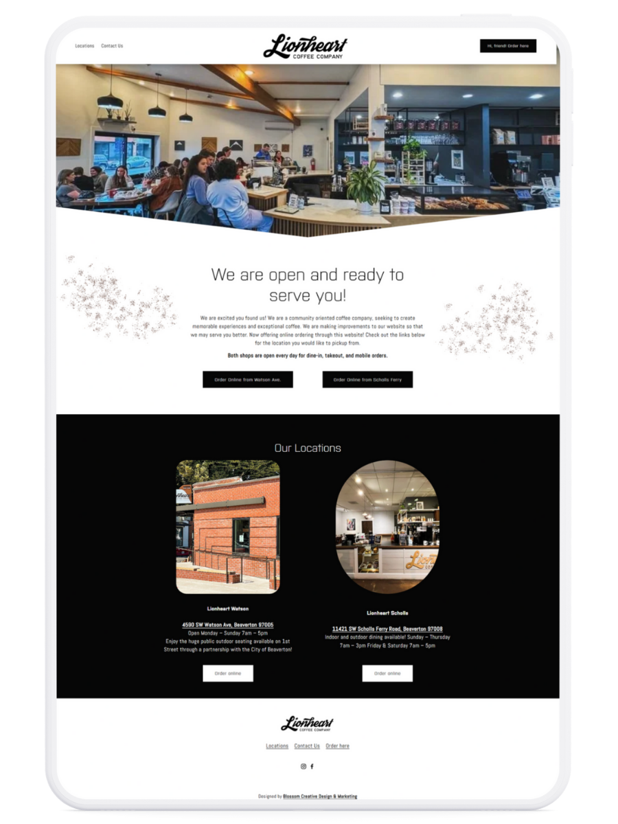Coffee Shop Website Design in the Portland, OR Area