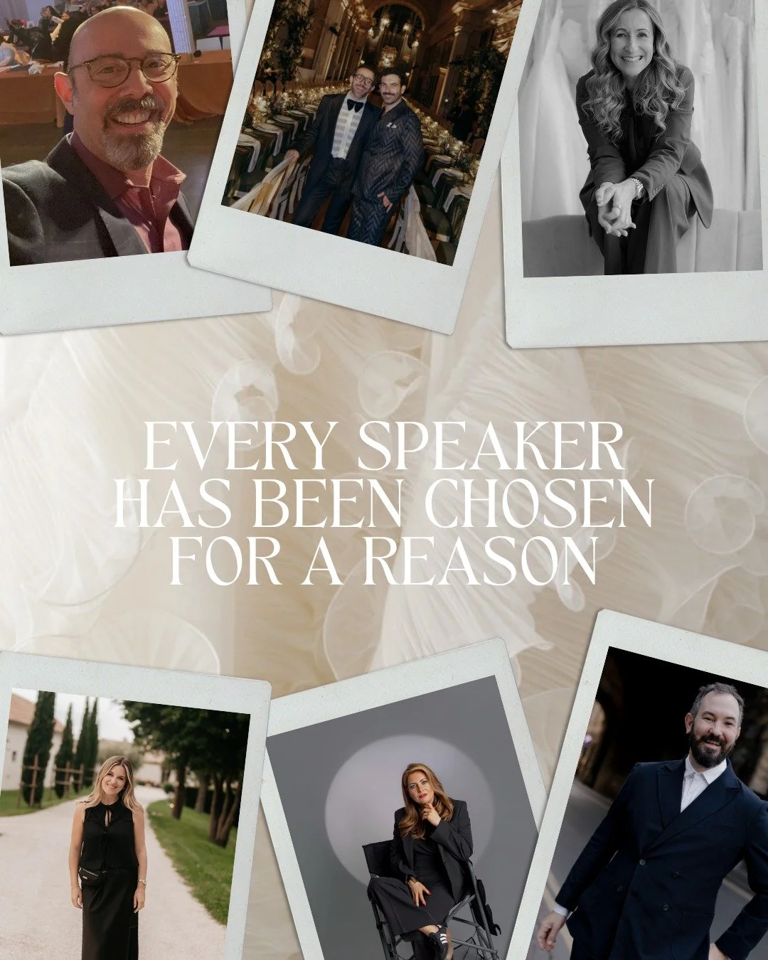 We don&rsquo;t believe in panels filled for the sake of it.

Every speaker at The Unveil Forum has been selected because they bring a specific lens on the wedding industry, not just a title or aesthetic.

We&rsquo;ve asked each keynote and contributo
