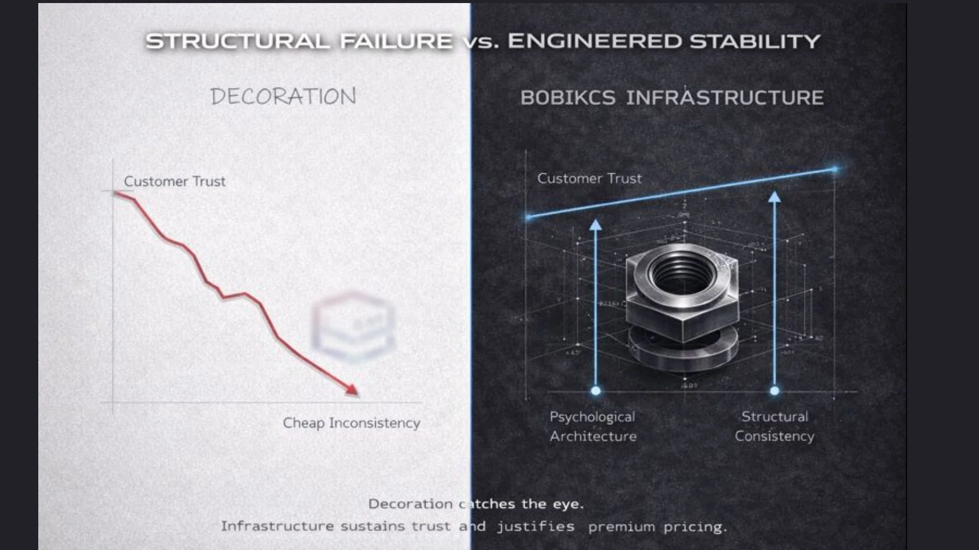 BOBIKCS Logic Map: Engineered Stability vs Structural Failure.