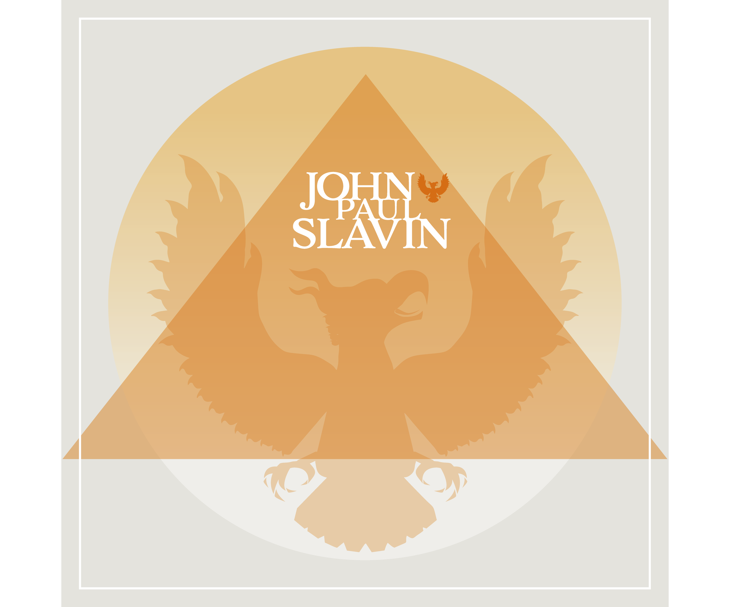 Book cover titled 'John Paul Slavin' with a phoenix and a lion's face within a triangle, set against a circular background.