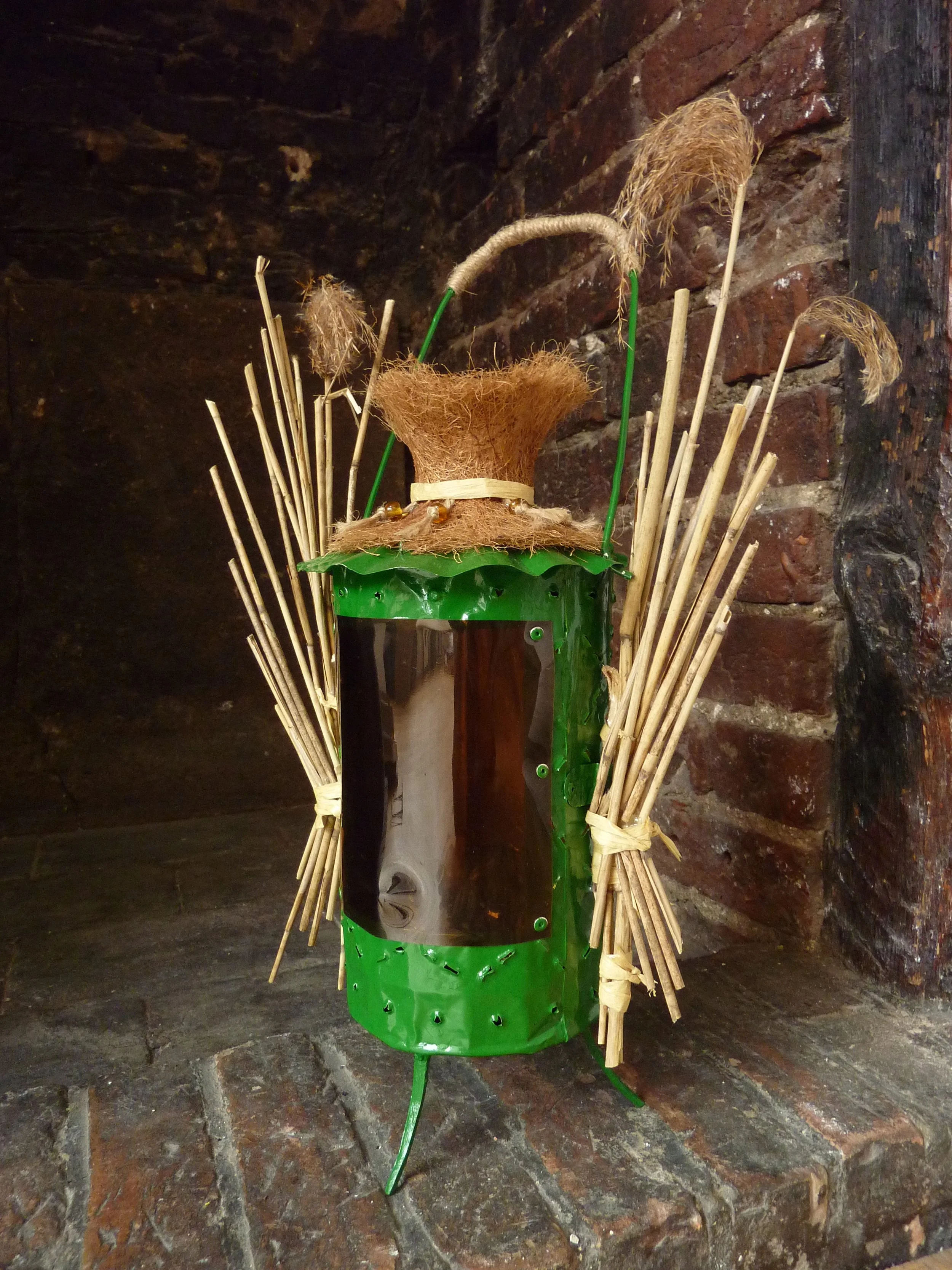 Fen Lamp, steel, tin foil, plastic, wire, twine, 50 x 35 x 20cm