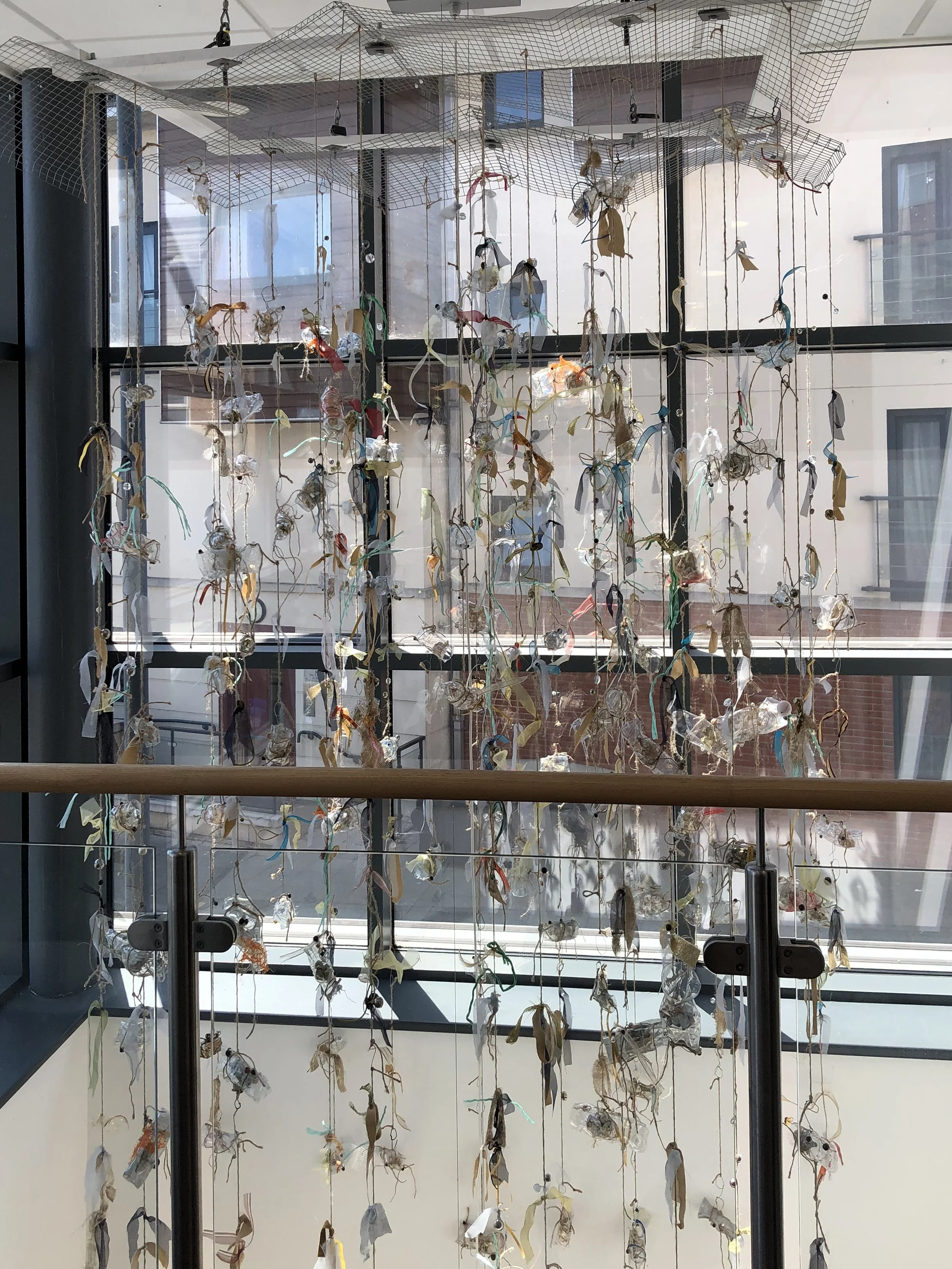 Atrium installation, clay, plastic, wire, found objects, 350 x 170 x 150cm