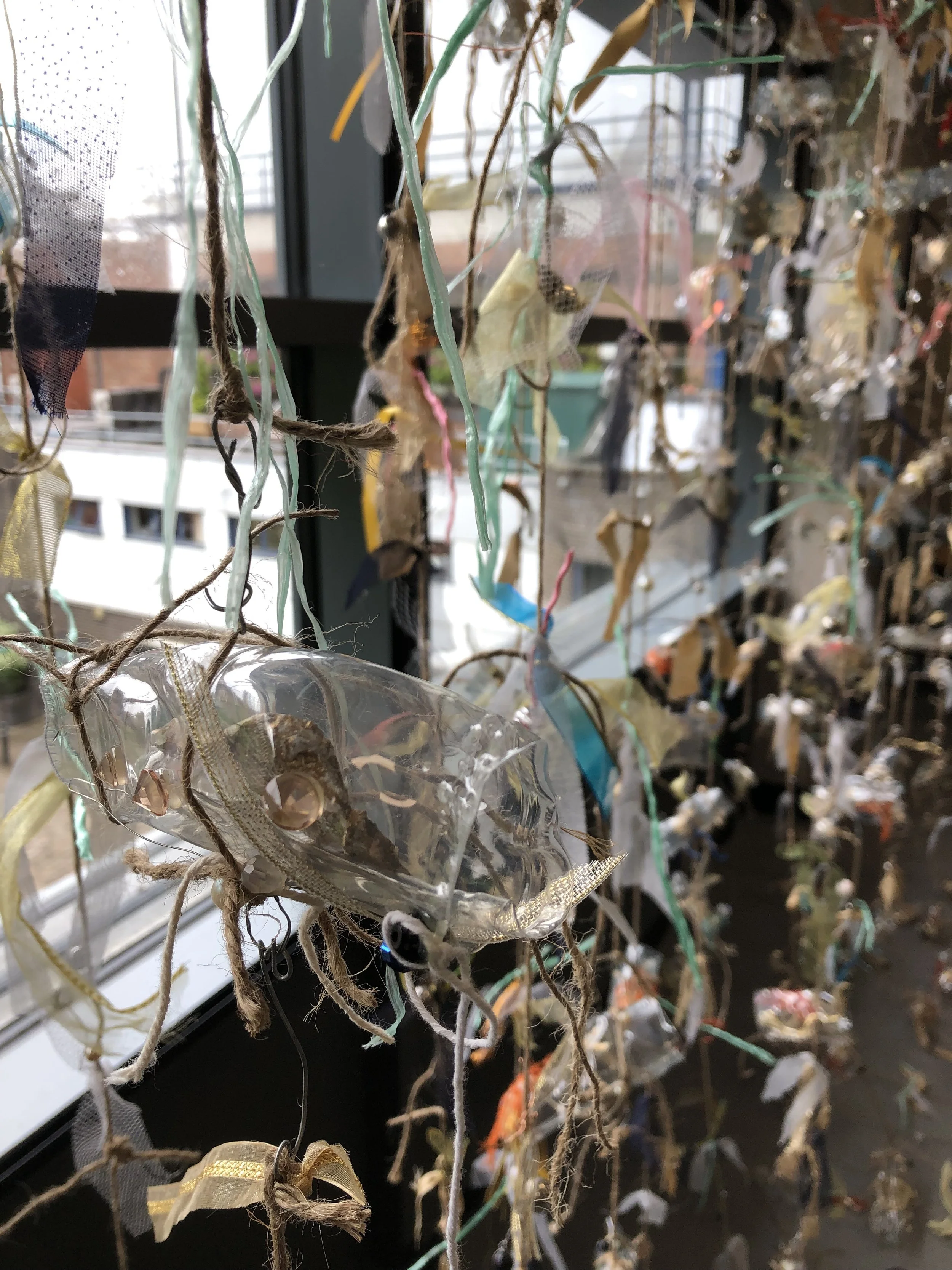 Atrium installation (detail), clay, plastic, wire, found objects, 350 x 170 x 150cm