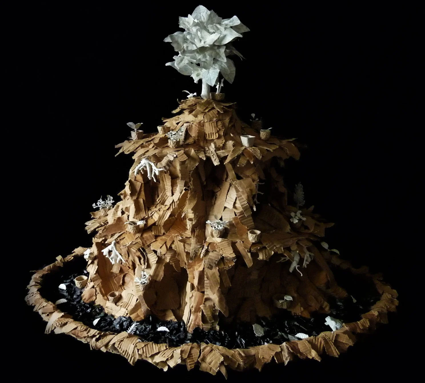 Parnassus I, cardboard, plastic, found objects, 50 x 70 x 35cm