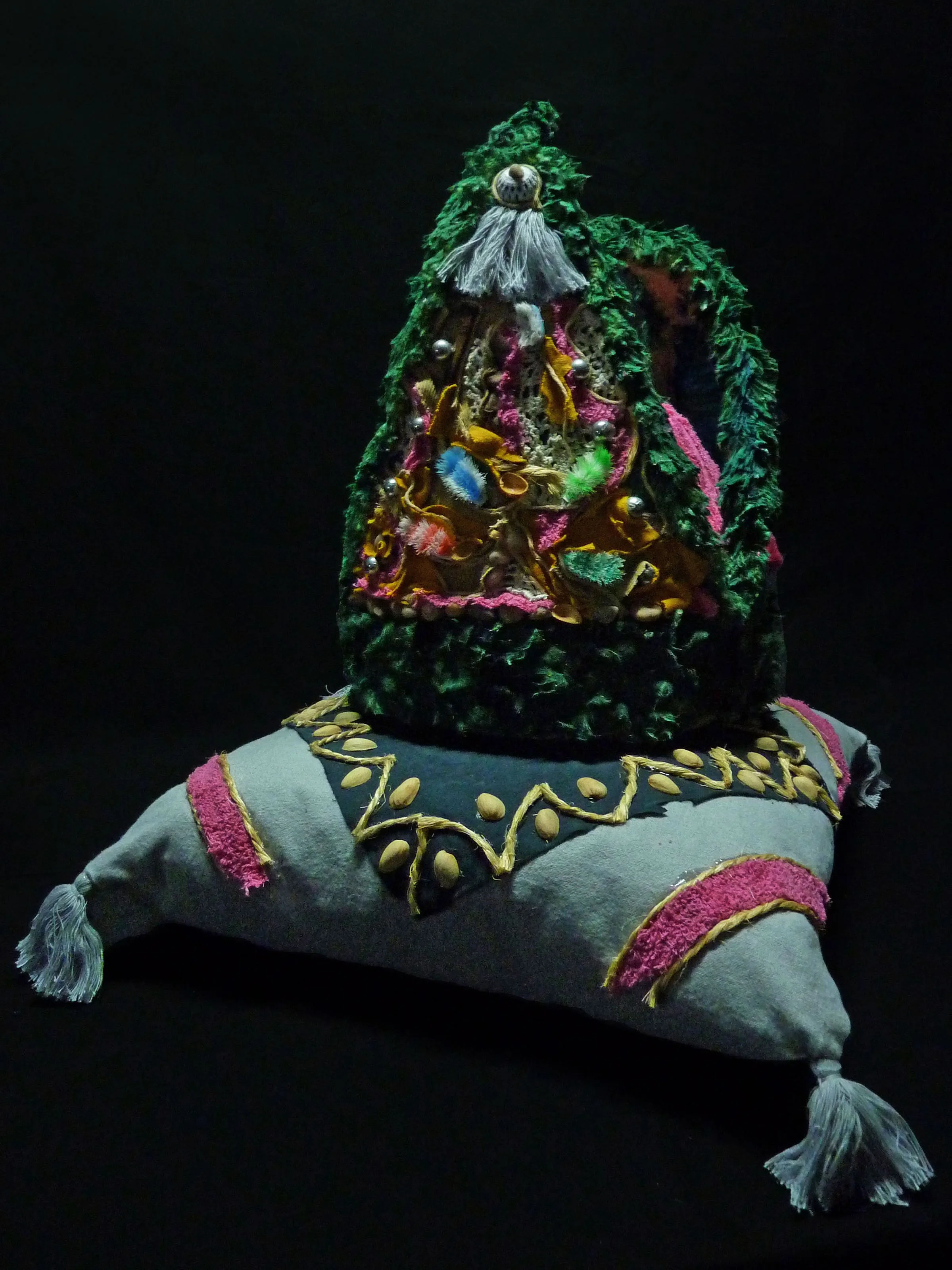 Crown, fabric, card, found objects, 55 x 30 x 30cm
