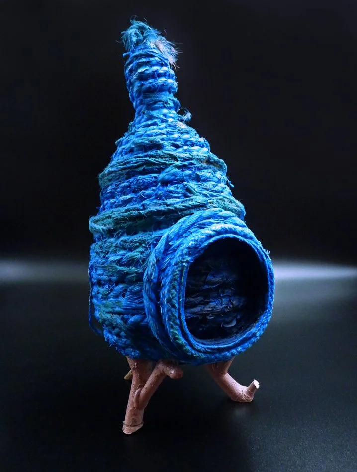 Skep, fabric, wood, 15 x 10 x 10cm