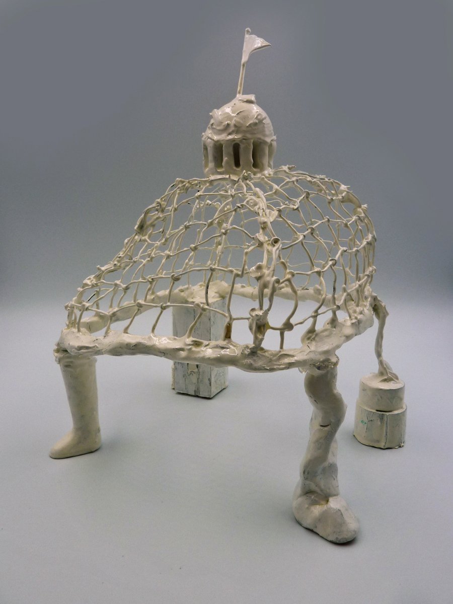 New Work III, wire, clay, wood, plastic, found objects, 25 x 20 x 20cm
