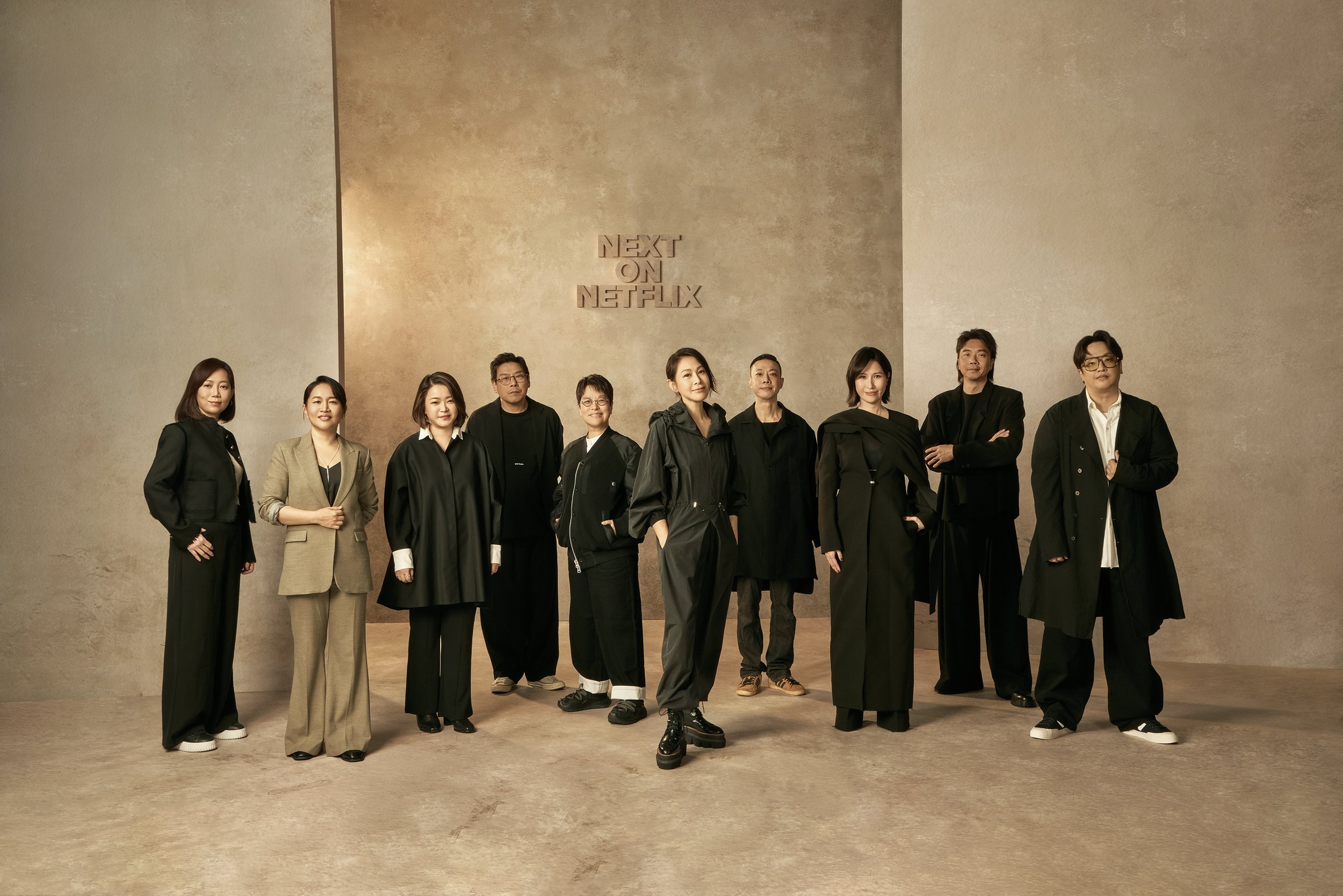Group portrait created for the Next on Netflix campaign, featuring key creative talent positioned against a neutral studio backdrop to represent upcoming original titles.