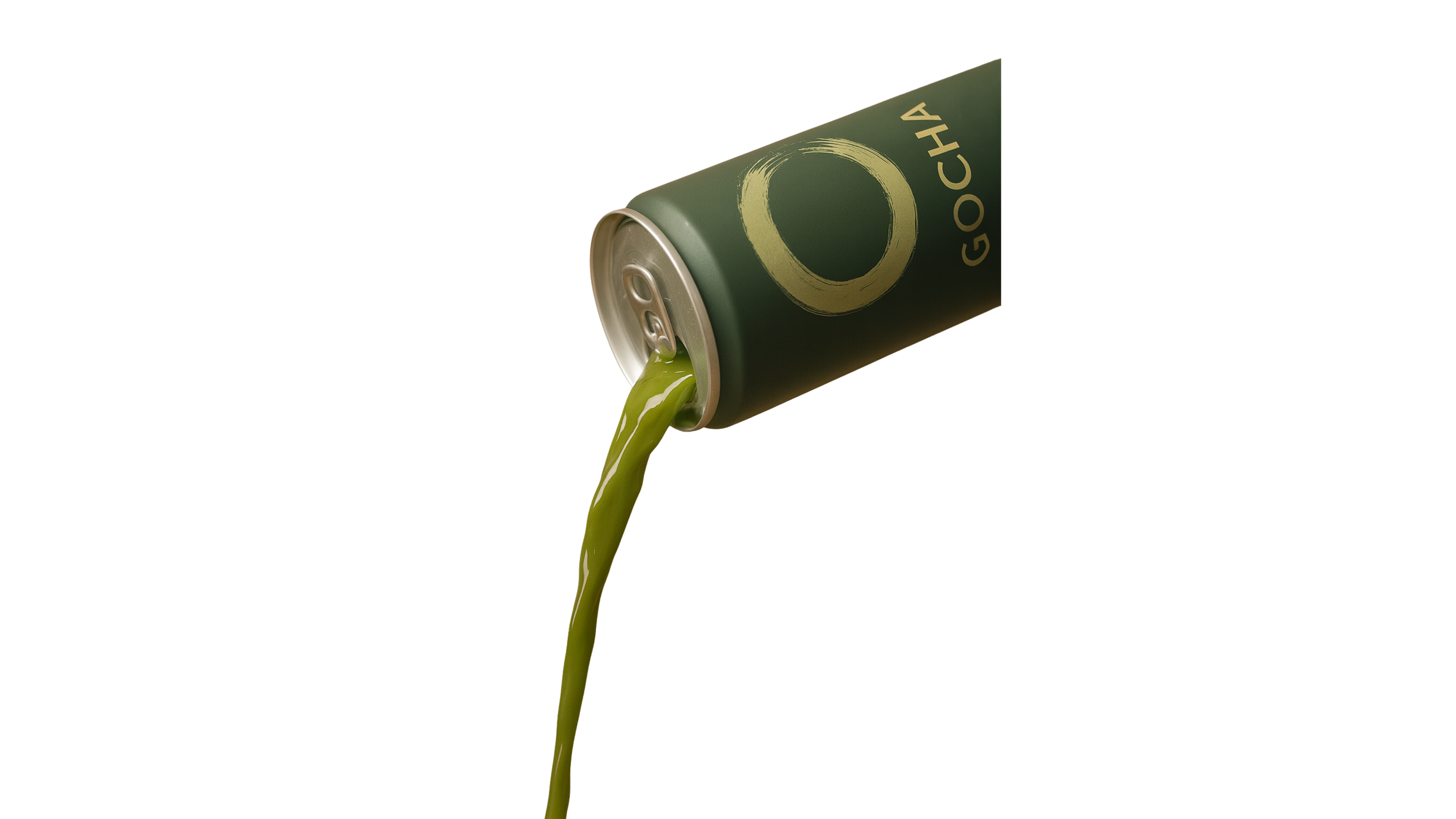 En dåse med grønne matcha matcha, hvor indholdet hældes ud mod en lyserød baggrund.