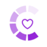 Purple circular loading indicator with a heart in the center.