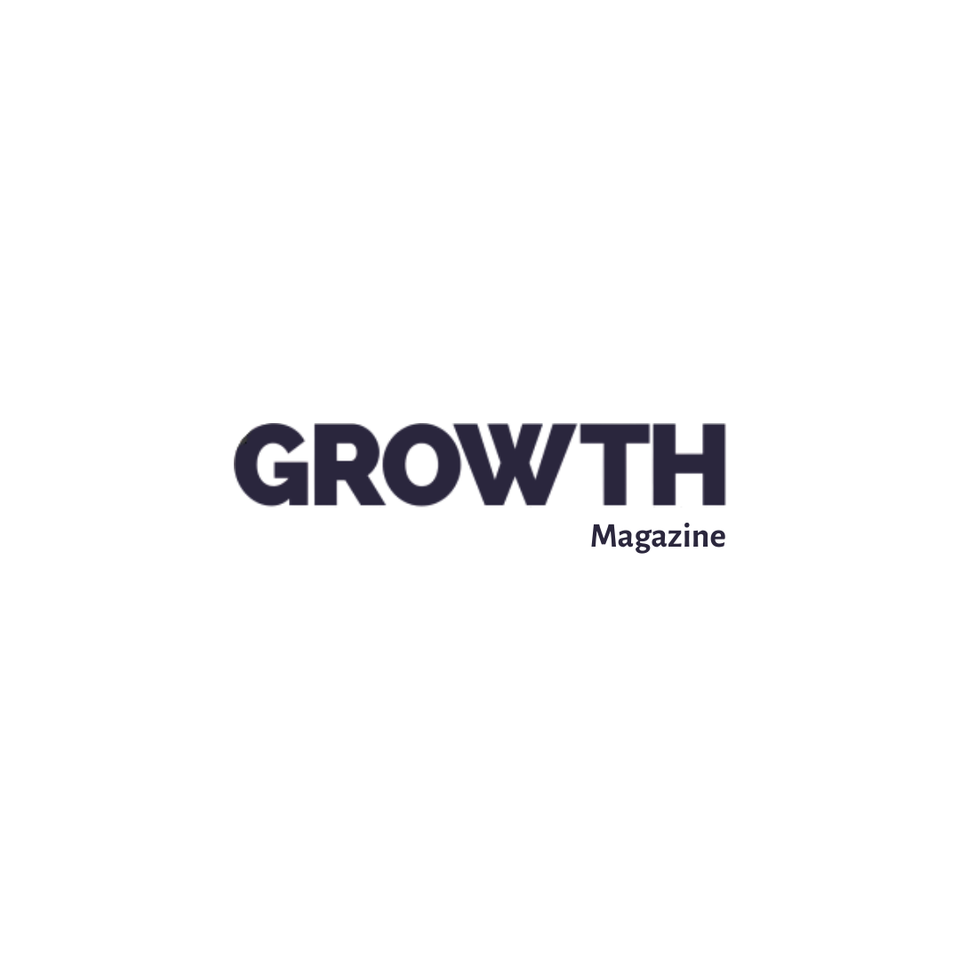 Dark background with purple text that reads 'GROWTH' and an upward pointing arrow