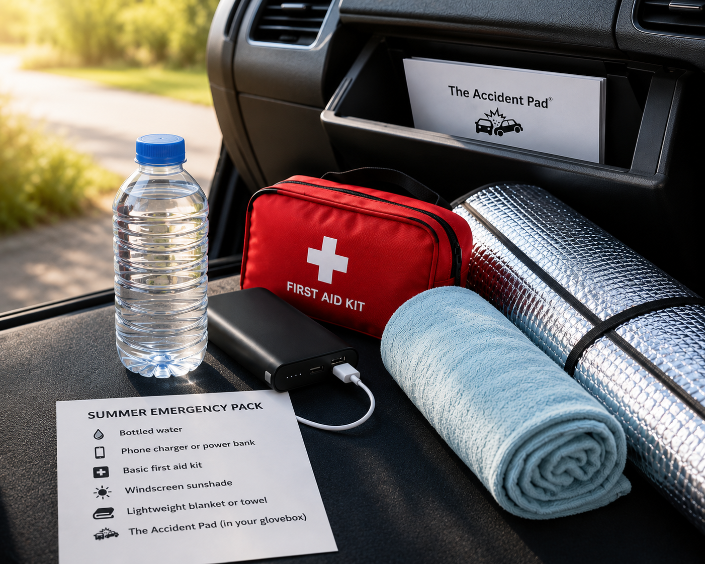 Driver parks a car in the shade during hot summer weather to help reduce the cabin temperature and protect the dashboard, seats and steering wheel from heat damage. Parking in the shade is a simple way to prepare your car for summer driving.