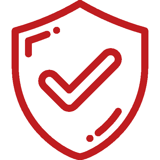 Red shield icon with a check mark inside, symbolizing security or protection.