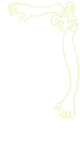 A line drawing of a mythical creature, resembling a dragon or serpent, with an elongated body, wings, and a detailed head showing features like eyes, nose, and mouth.